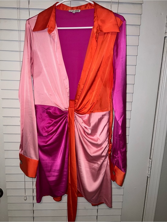 Fashion Nova Dresses & Skirts - Fashion Nova Satin Colorblock Midi Dress in Pink, Fuchsia & Orange